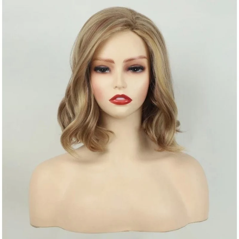 Women Dark Golden Curly Wig Long Ladie Party Hair Full Wigs