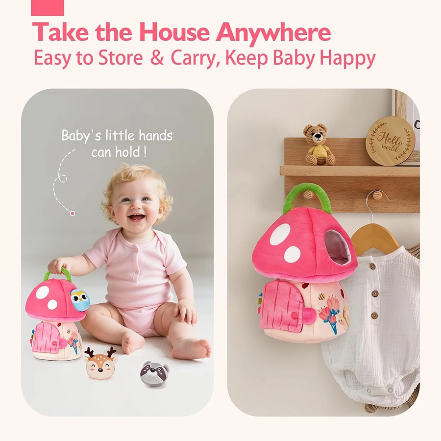 Brinquedos do bebê 6-12 meses menina macia minha primeira casa de cogumelo com chocalho espelho crinkle squeaker ocupado montessori brinquedo macio para criança