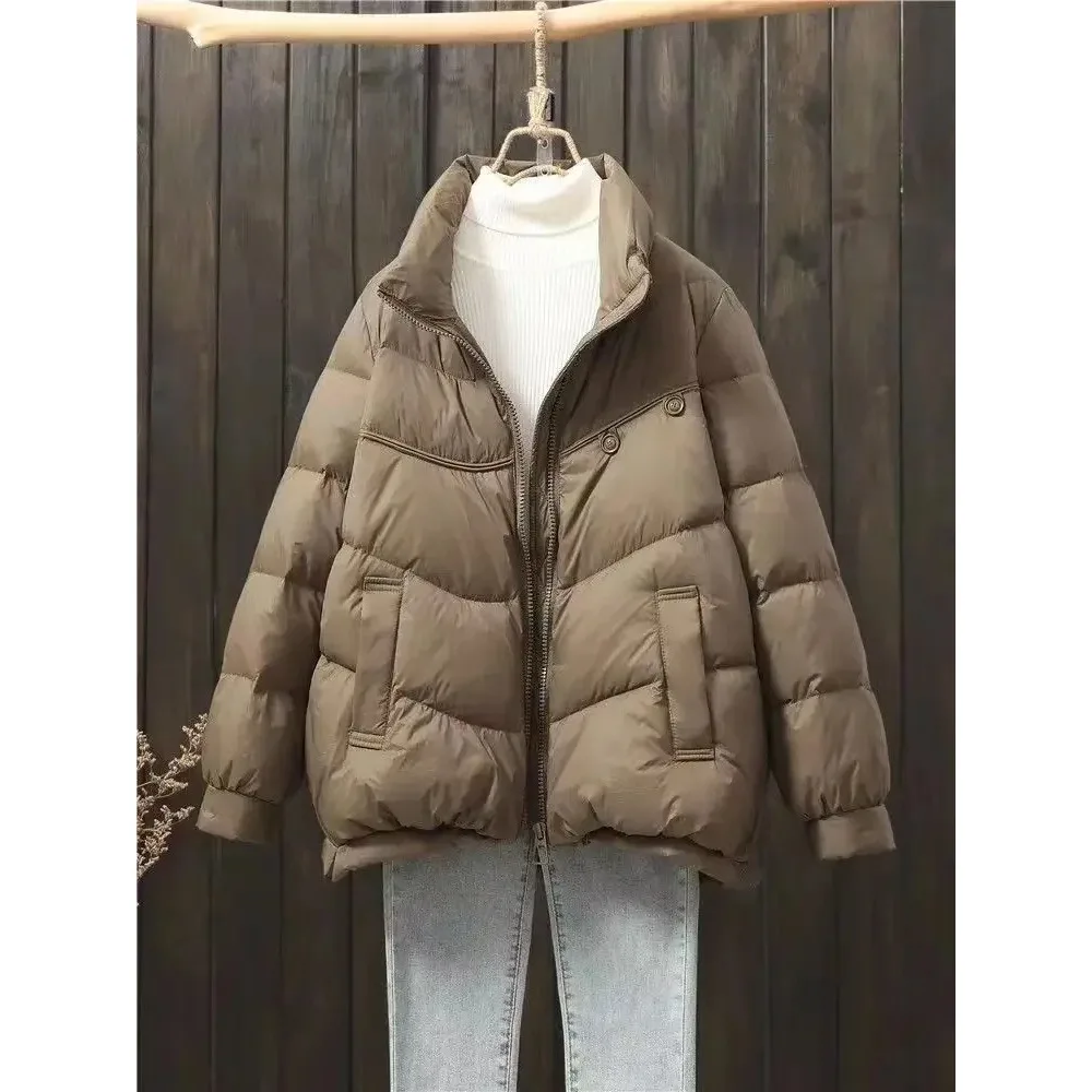 2024 New Autumn Winter Stand Collar Warm White Duck Down Jacket Women Lightweight Casual Loose Puffer Coat Female Casual Fashion