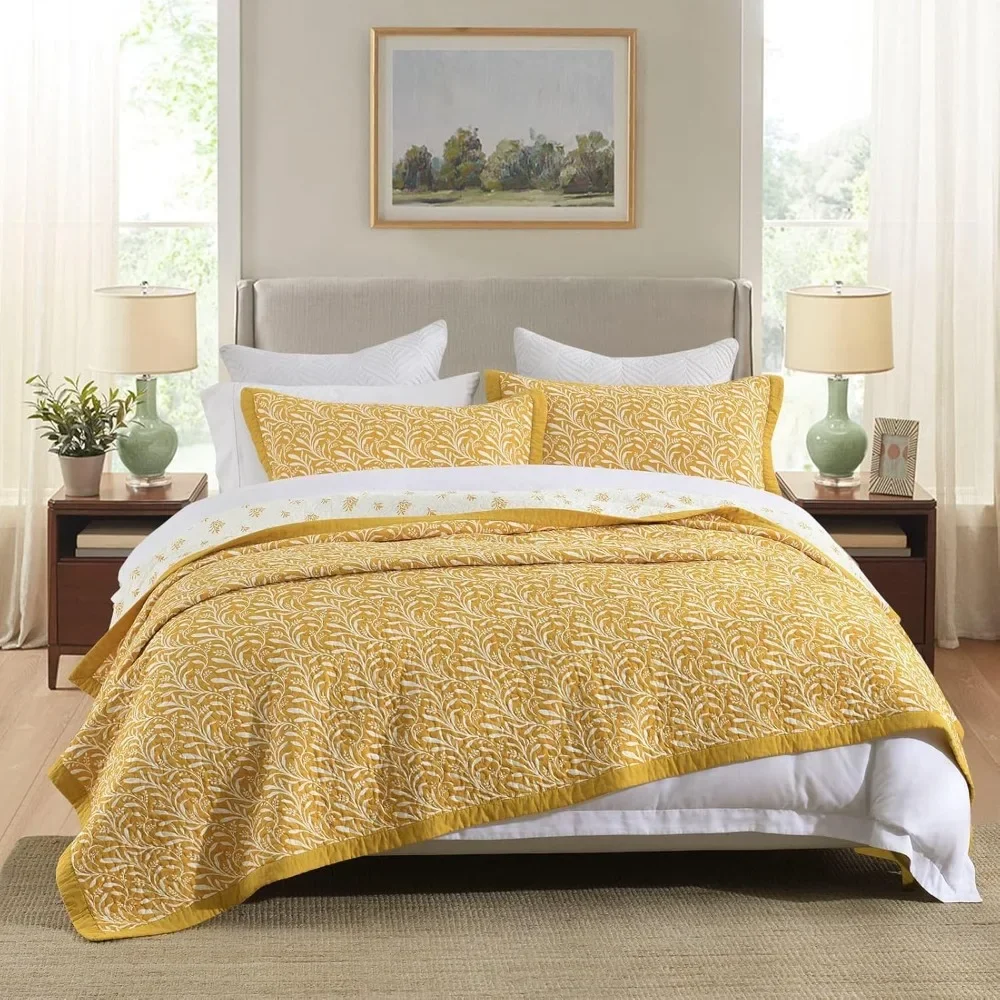 100% Pure Cotton Large Bed Cover - Double-sided Soft, with 2 Pillowcases, Autumn Large Bed Cover Is Lightweight and Comfortable