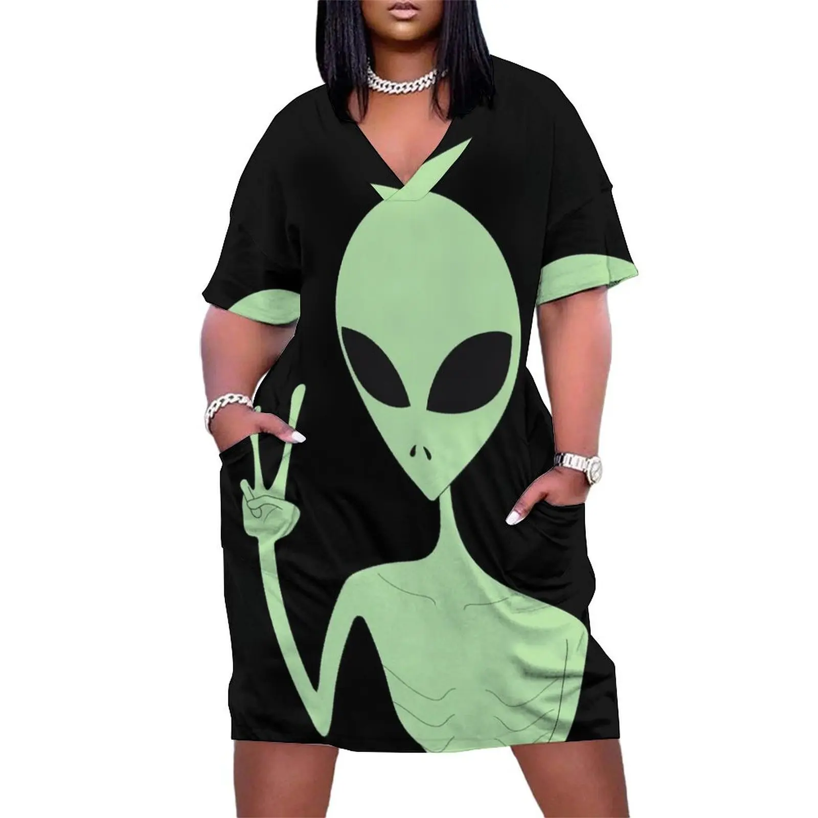 Peace Alien Loose Pocket Dress women's fashion dresses women evening dress womens dress