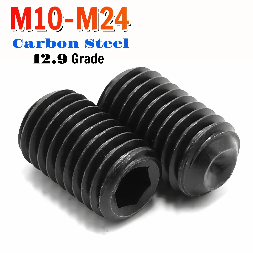 2~10pcs Black 12.9 Grade Carbon Steel Hex Hexagon Socket Set Screw M10 M12 M14 M16-M24 Allen Point Grub Headless Screw Set Bolt