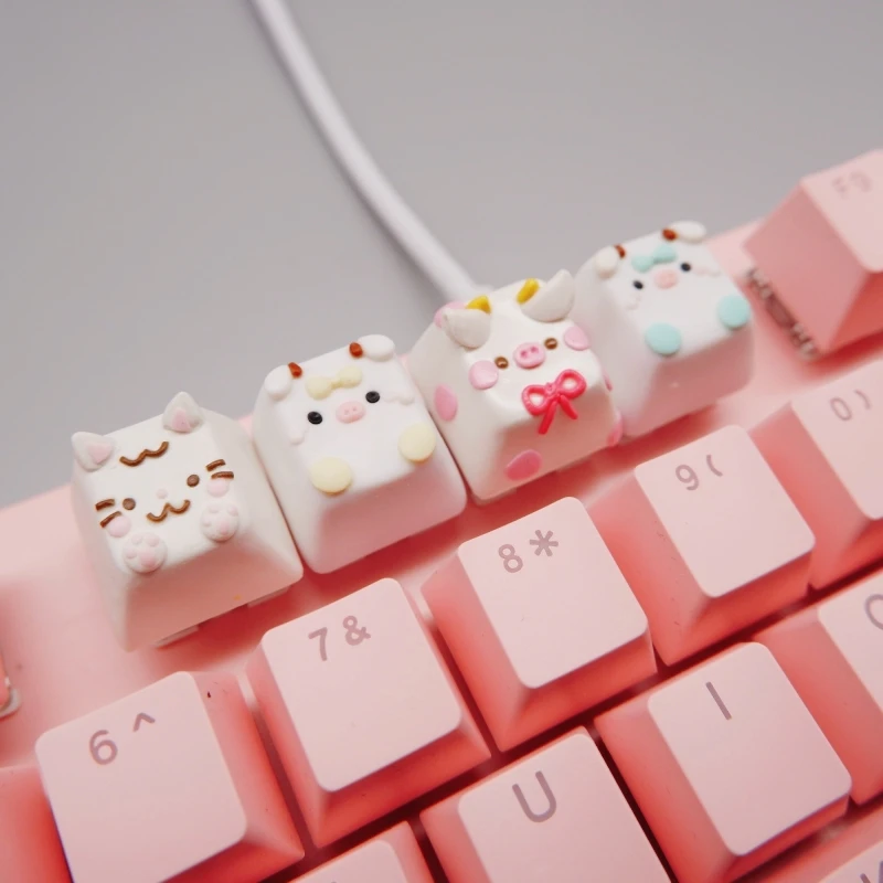 Cartoon animal soft clay keycaps rabbits cows cats and dogs handmade exquisite gifts baked clay mechanical keycaps