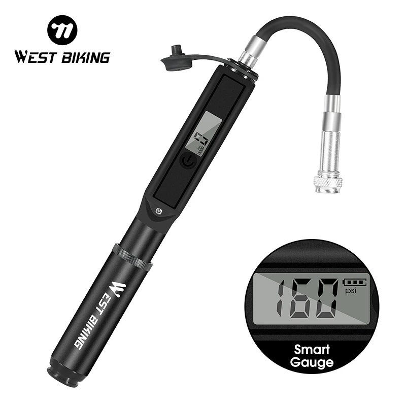 WEST BIKING Portable Bike Pump High Pressure Digital Gauge Hose MTB Road Bicycle Pump Schrader Presta Valve Cycling Hand Pump