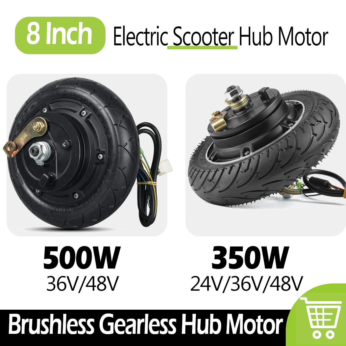 8 Inch Electric Scooter Hub Motor Brushless Gearless Hub Motor Electric Scooter Conversion Kit 36V/48V 350W/500W