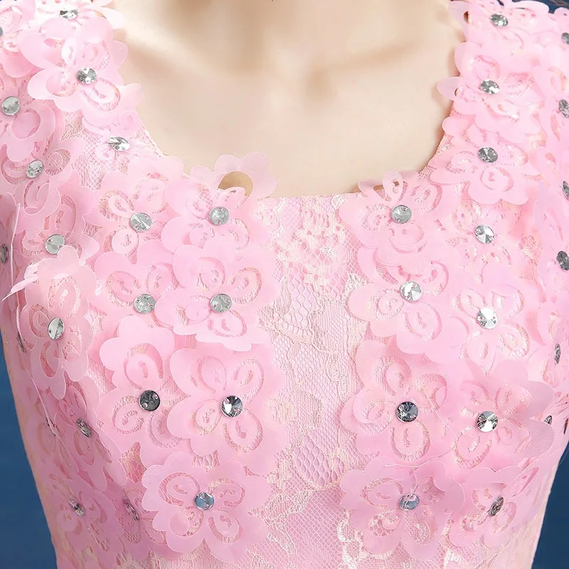 2026 New Women's Pink Embroidered Round Neck Evening Dress Fashionable and Skinny Stage Solo Long Performance Dress Pong Skirt