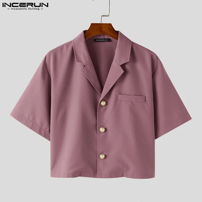 2024 Men Blazer Solid Color Lapel Short Sleeve Button Elegant Casual Suits Men Streetwear Leisure Fashion Thin Coats INCERUN