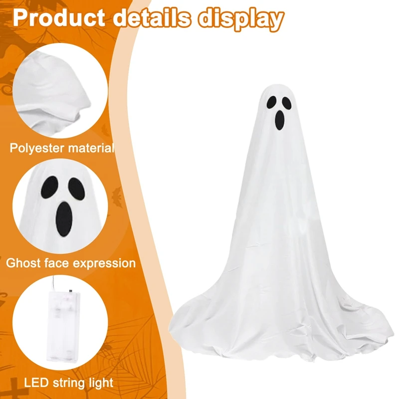 ABKD زينة الهالوين في الهواء الطلق - قطعتان من أشباح القماش الأبيض المضاء الكبيرة - أشباح لطيف مع 20 أضواء سلسلة LED تضيء #5