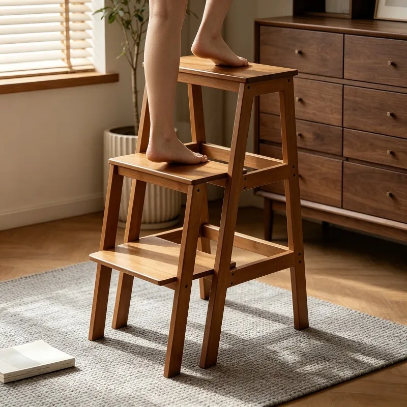Multifunctional Stable Stools Solid Wooden Folding Climbing Ladder Thickened Three-step Ladder Stool Luxury Home Furniture