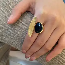 Vintage Irregular Crystal Open Adjustable Ring for Women European American Style Party Trendy Finger Jewelry Gifts