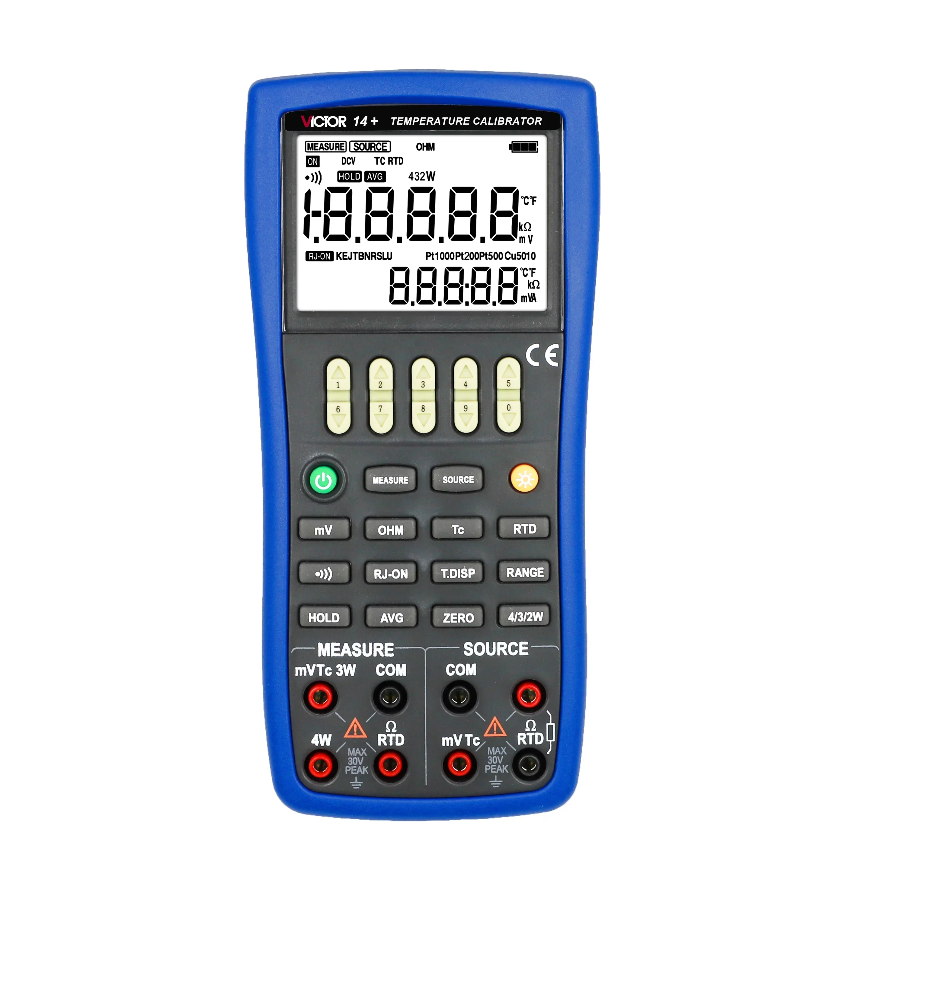 VICTOR 14+ Temperature Calibrator With Measure And Source Function 2-wire,3-wire,4-wire Connection Or Ohm And RTD Measurement