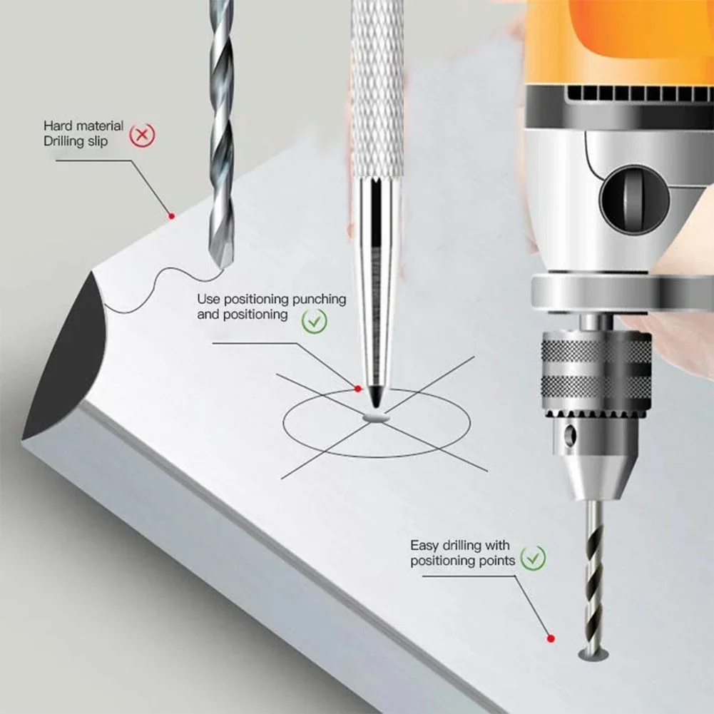 Localizador de punzón central de acero al carbono, localizador de punzón de punto de cincel, punzón central de marca de taladro de Metal, punzón de cincel de montaje, 2 uds.