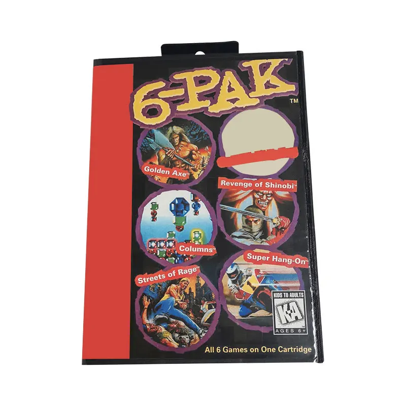 NTSC 및 PAL 비디오 게임 콘솔용 게임 카트리지, 6-PAK 6IN 1 MD, 16 비트