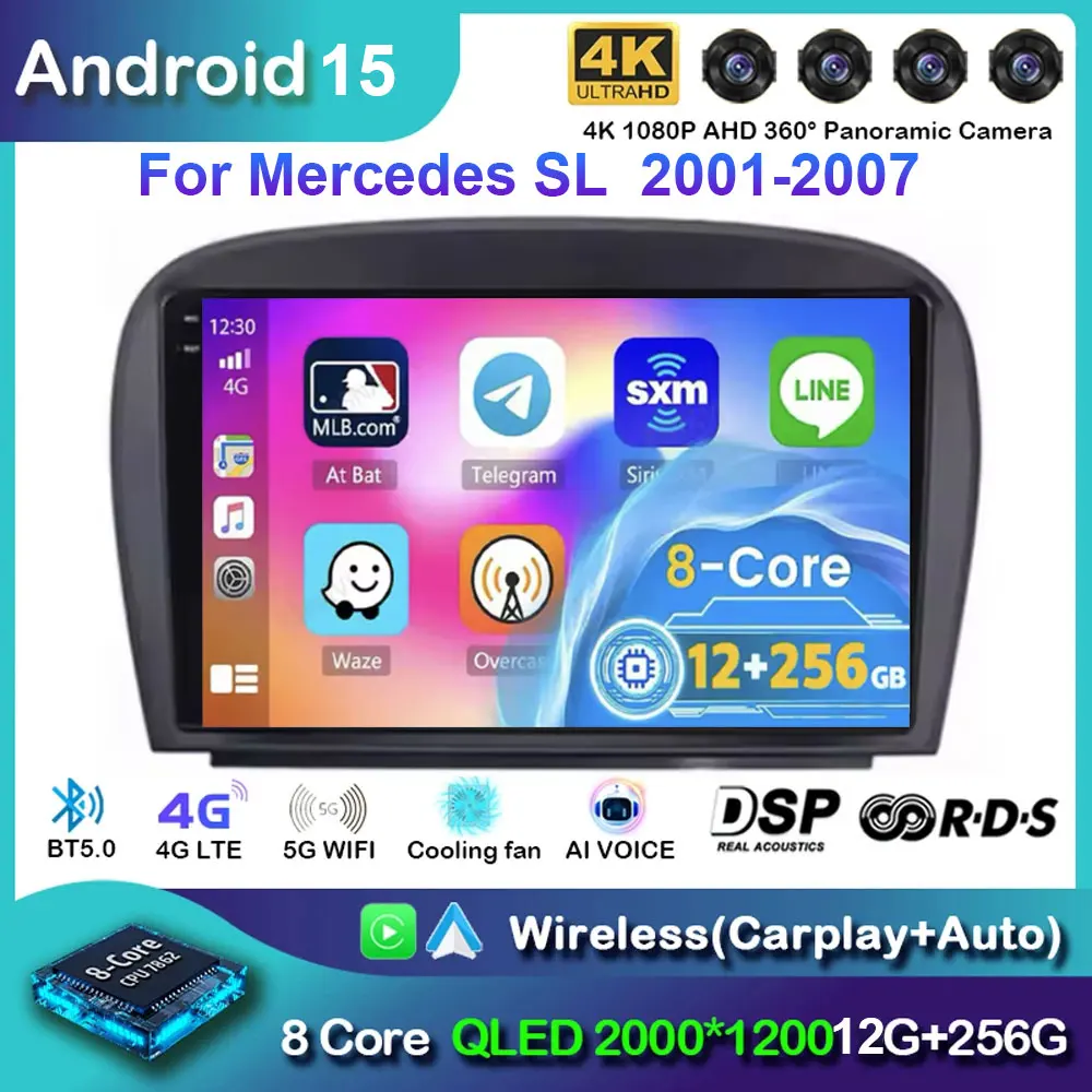 Android 15 For Mercedes Benz SL R230 SL350 SL500 SL55 SL600 SL65 2001-2007 Carplay Car Radio Multimedia Stereo GPS Video Player