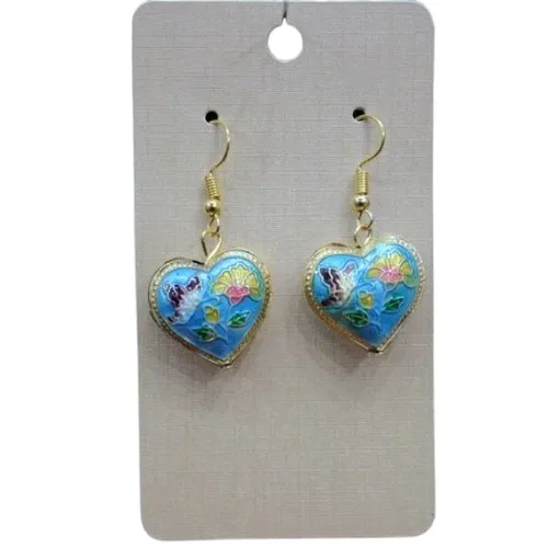 Multicolor Cloisonne Heart Shaped Earrings Enamel Love Copper Jewelry Chinese Intangible Cultural Heritage Ladies Accessories