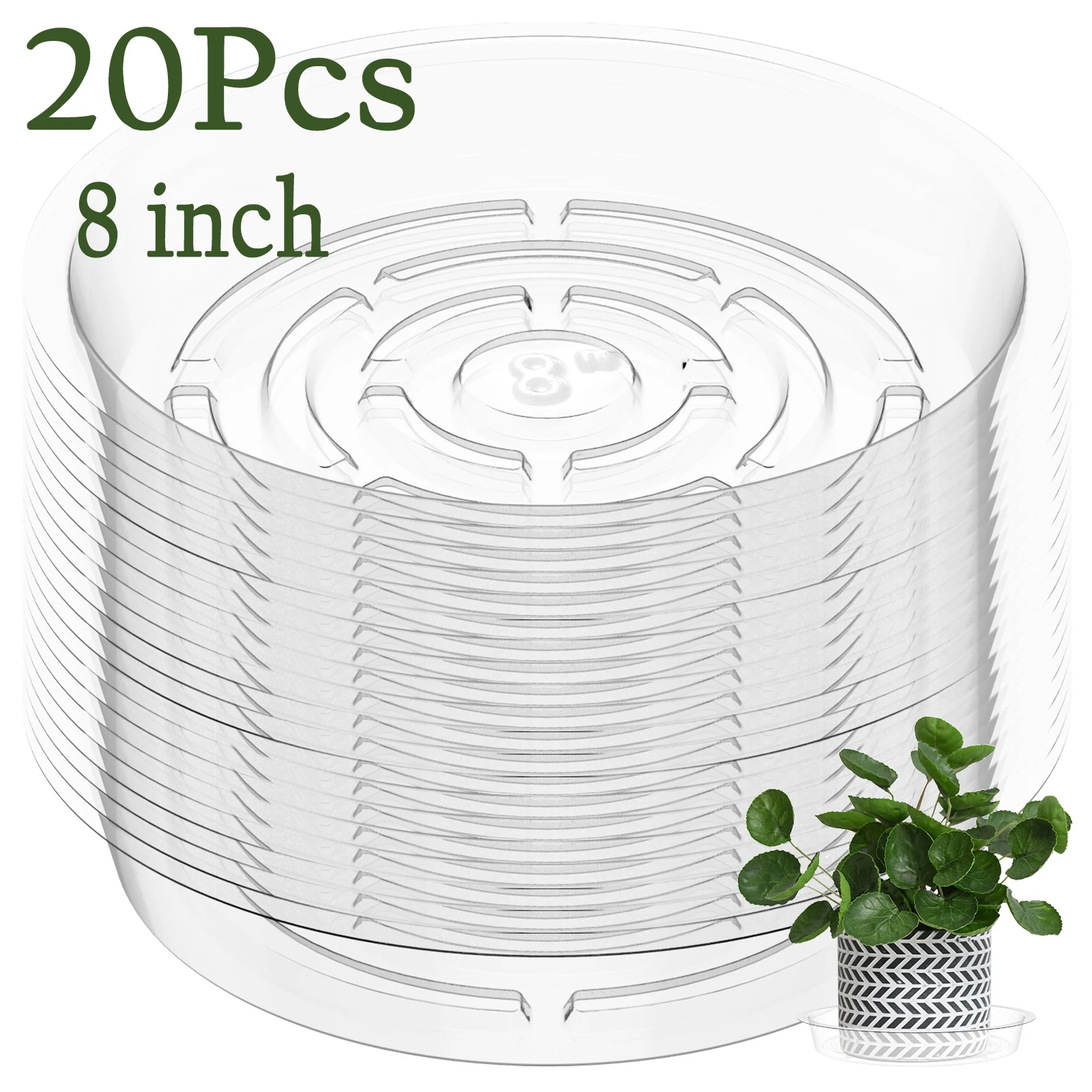20Pcs Plant Saucers 8inch Indoor Clear Plant Drip Tray Reusable Durable Lightweight Plastic Flower Pot Tray for Outdoor Garden