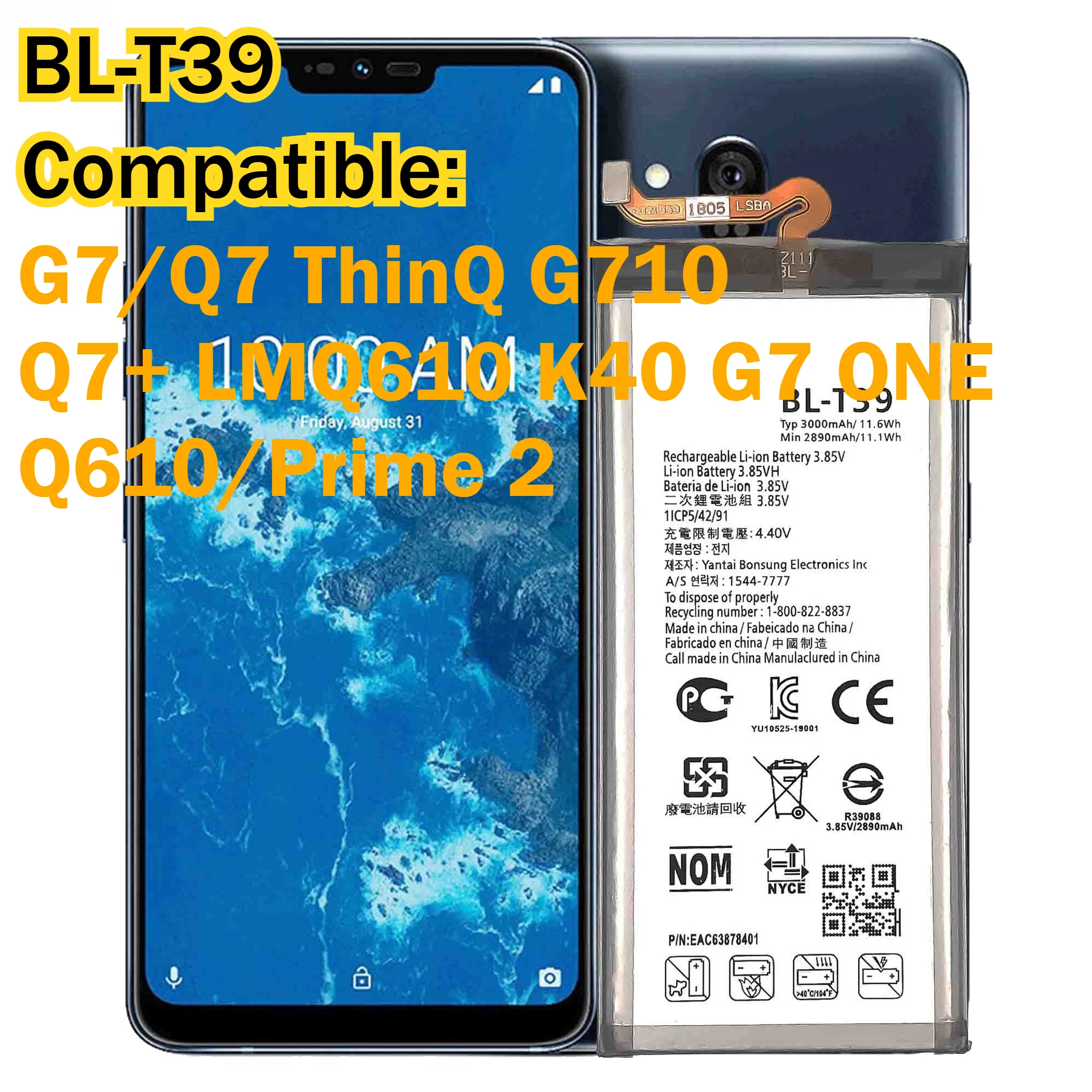 BL-T33 BL-T30 BL-T24 BL-T39 Battery For LG Q6/M700/M703/Q6 Plus XPower 2/M320F K220/K210/US610 G7/Q7+ Mobile Phone Batteries view 5