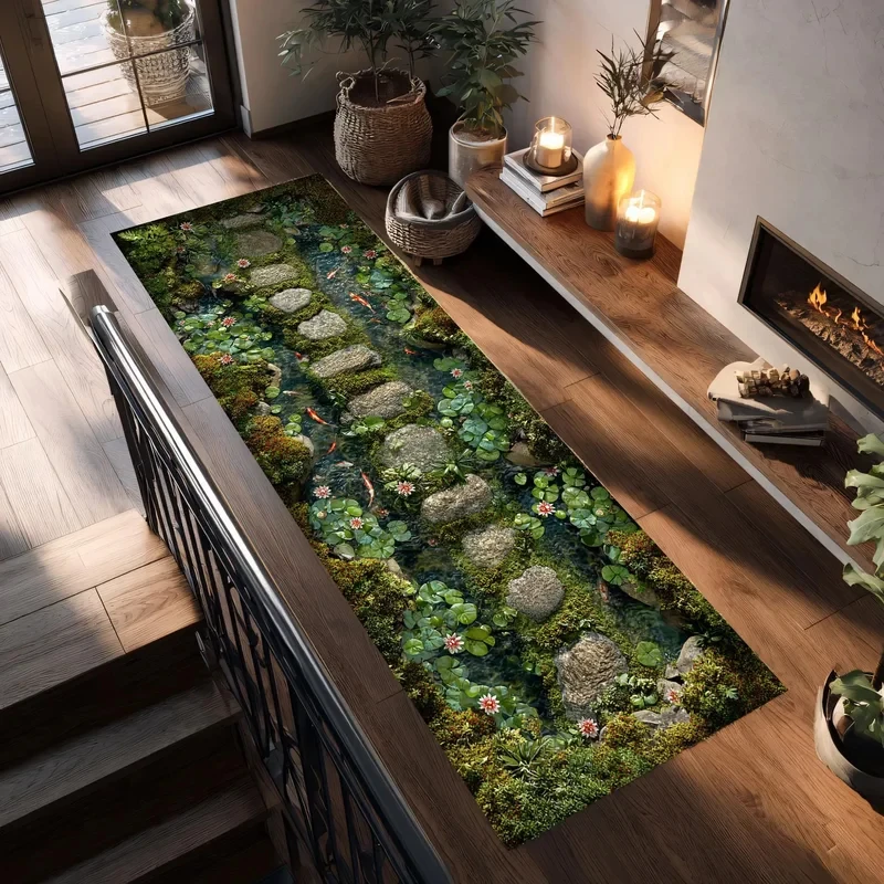 VIKAMA 3D Koi Fish Printed Non-slip Durable Rug, Long Runner Carpet For Hallway Entryway Living Room Indoor Decor
