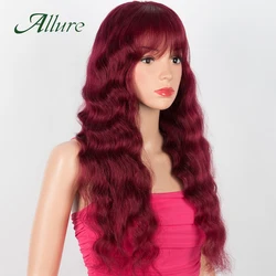 Brazilian Body Wave Human Hair Wig With Bangs Red Colored Hair Wigs For Black Women 180% Density 99J Cosplay Hair Wig Allure