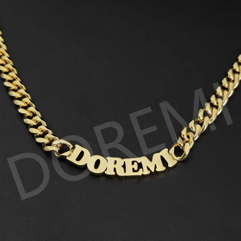 DOREMI Personalized Jewelry Gifts Customized Necklace Non-Tranish Stainless Steel 8mm Cuban Chain 3mm Thickness Letter Necklace