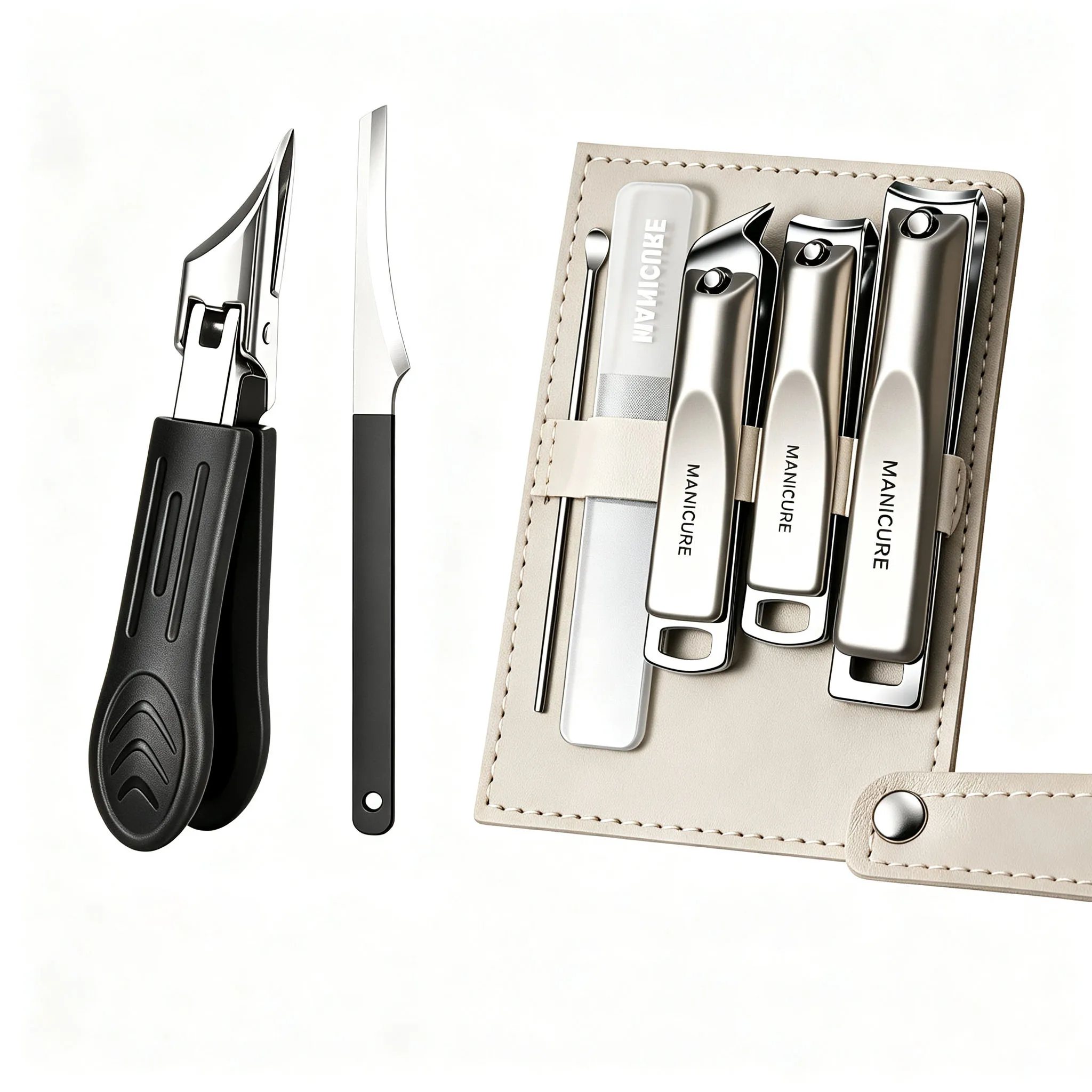 1-7pcs Heavy Duty Nail Clippers Set Rotating Leather Bag Professional Trimmer Splash Proof Pedicure Care Tools Home Care Gift