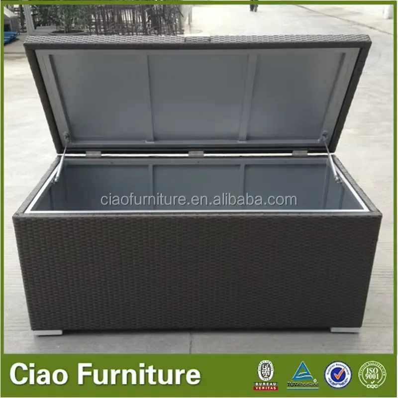 Large Outdoor Garden Storage Box Waterproof Cushion Container for Patio Deck Furniture Protection Durable Resin Wicker Style