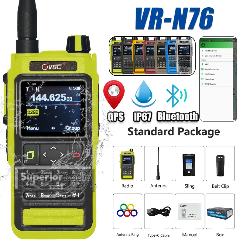 VR-N76 Walkie Talkie Waterproof IP67 GPS APRS 2600mAh High Quality Type-C Long Range HT APP Programming Outdoor Rescue Device
