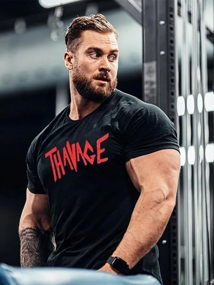 Summer New Gym Cotton Men's T-shirt Thavage Bodybuilding  CBUM Short Sleeves Fitness Sports Shirt Women Tee Workout Jogging Tops