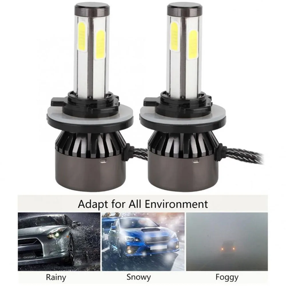 

2 Pcs Led Headlight for Car Accessory Light Bulb COB White Led Lights for Vehicles 4 Sides Chips H4 H7 Lenses for Headlights