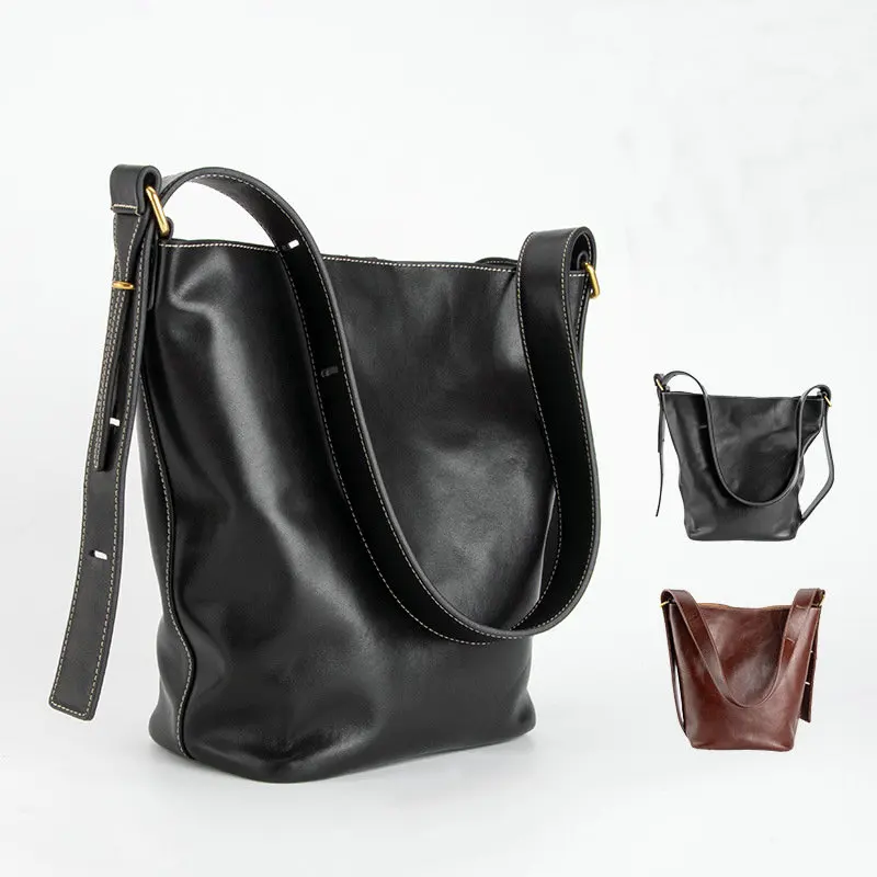 

Tote Layer Cowhide Large Capacity Bag Wind Relaxed Commuter Retro Shoulder Women Designer Luxury Bag