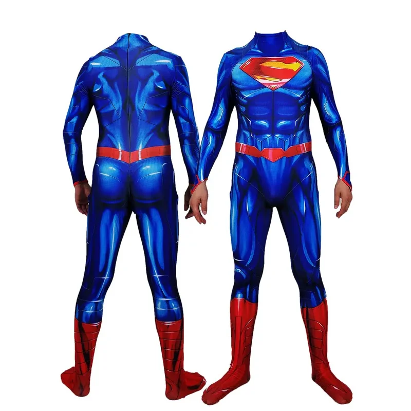 2025 Blue New 52 Clark Cosplay Costume Superhero Man Suit Bodysuit Boys Zentai Suits Halloween Jumpsuit Adults Kids -o-A
