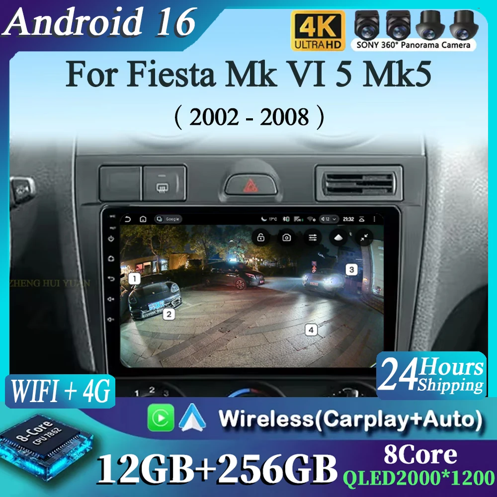 

Автомагнитола Android 16 CarPlay с мультимедиа, навигацией и видео для Ford Fiesta Mk VI 5 Mk5 2002-2008