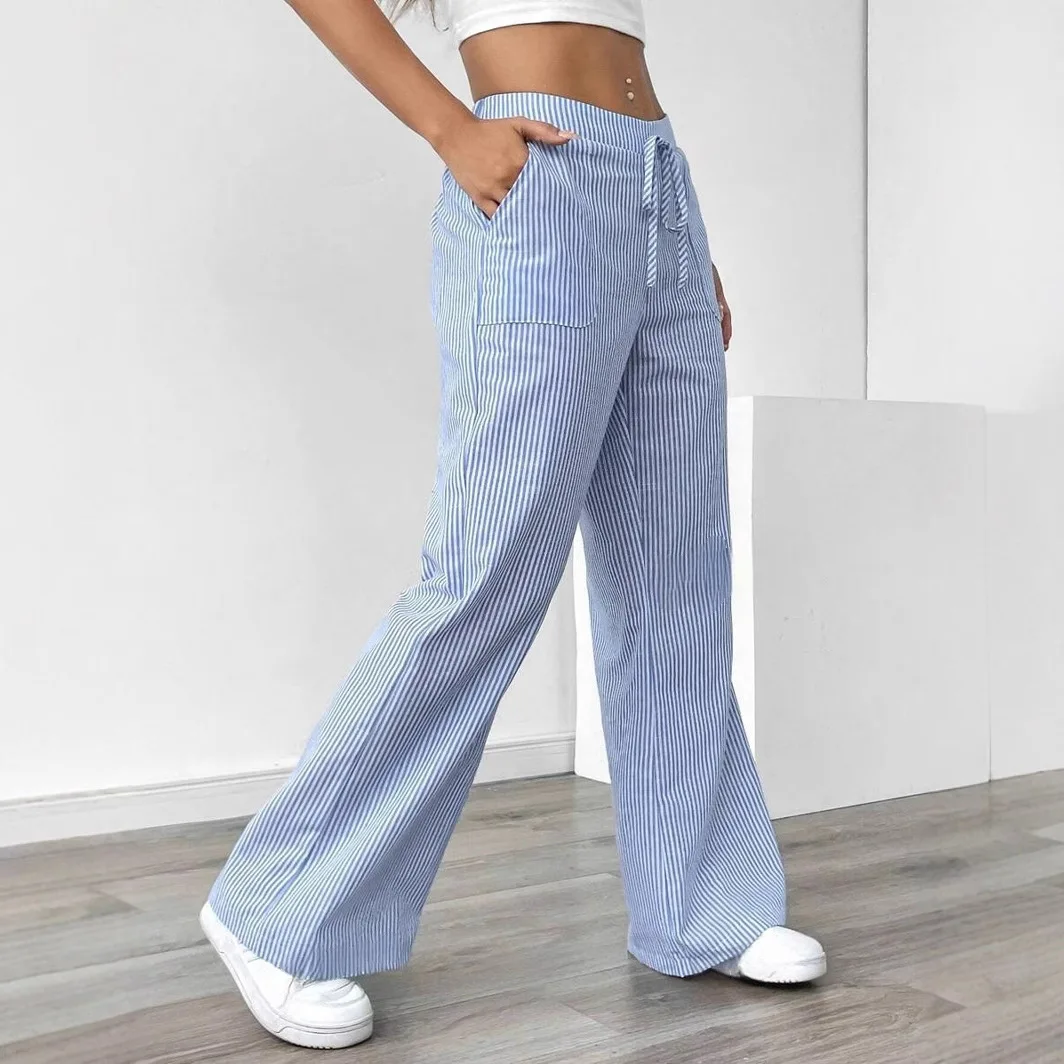 2025 Spring New Striped Casual Versatile Fashion Loose Trousers Wide-legged Women Europe and The United States
