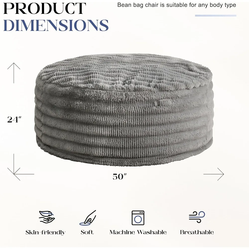 كرسي بين باج بغطاء مموج رقيق - كيس فول بحجم البالغين مع حشو للراحة والاسترخاء