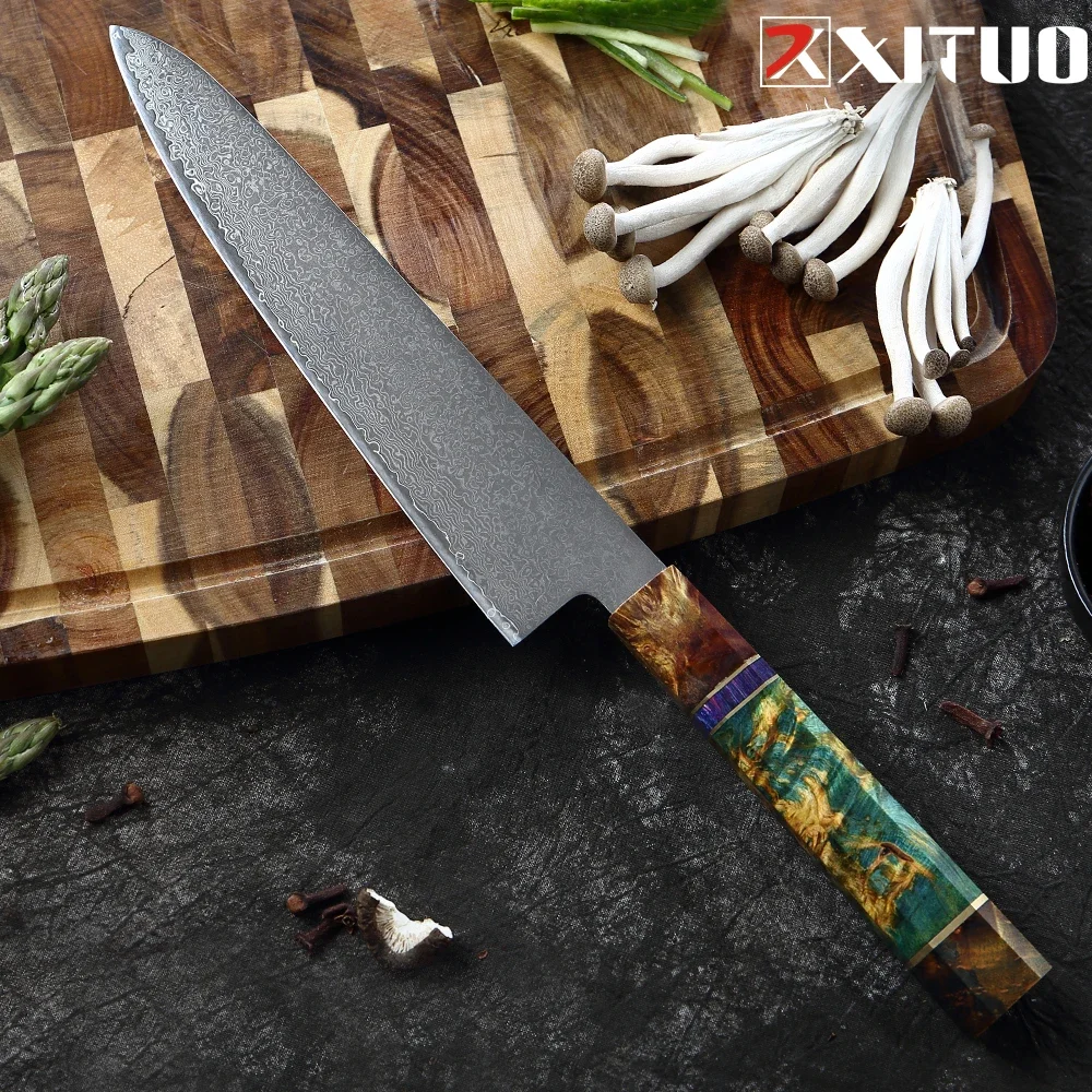 Damascus Chef Knife 8 Inch VG-10 Steel Japanese Kitchen Knife Octagonal Handle Ultra-sharp Pro Cooking Knife Slicing Knives