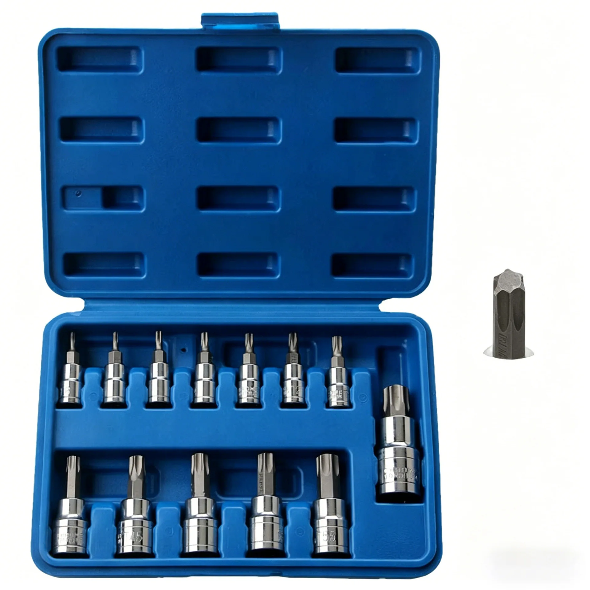 13-Piece Screwdriver Bit and Socket Set, 1/4 3/8 1/2 Inch Drive T-Star Torx Hex Spline Bits, Impact Driver Bit Kit for Home A