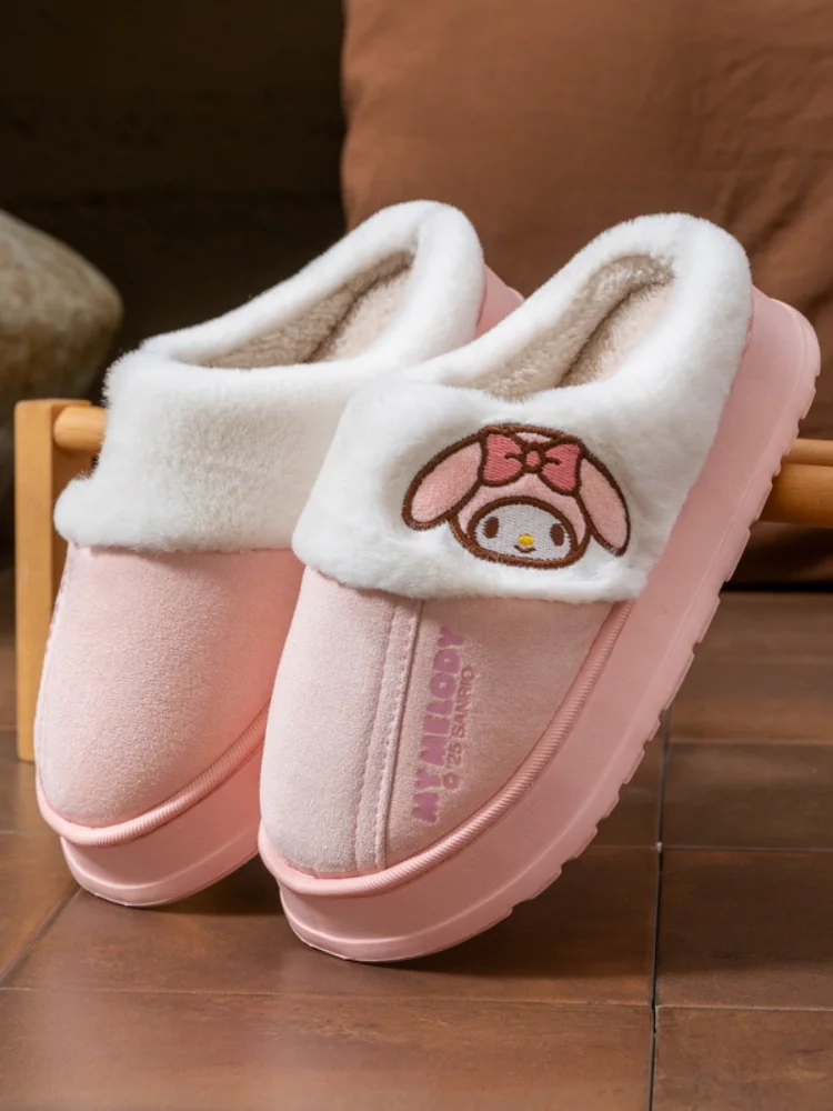 سانريو مرحبا كيتي فتاة الخريف والشتاء Kawaii النعال طالب موضة الكرتون الطفل الصوف مبطن نعال من القطن نمط جديد