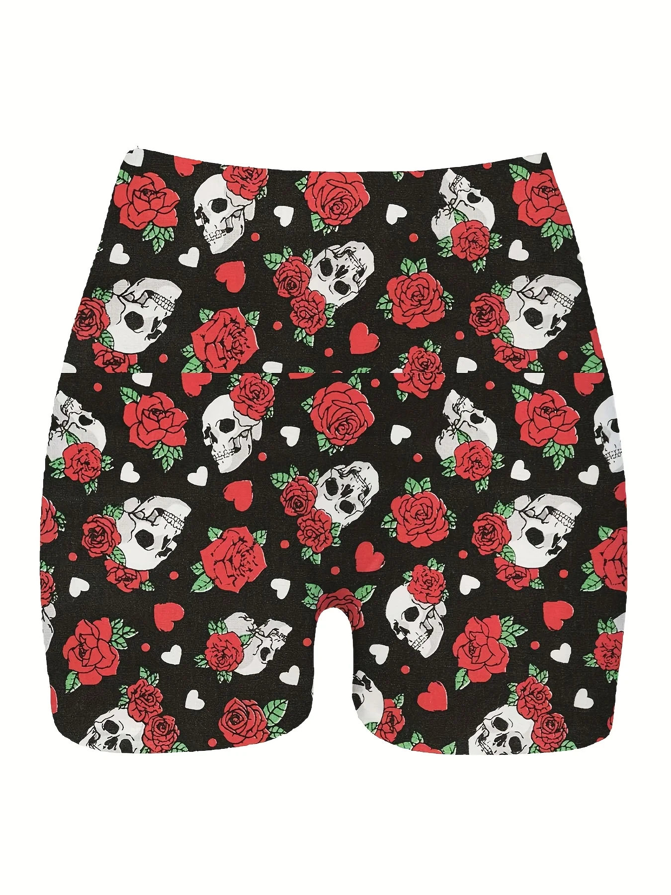 Women'S High-Waisted Skinny Skull Print Design Shorts Stretchy Leggings-like Fit, Edgy Gothic Punk Style for Casual Formal