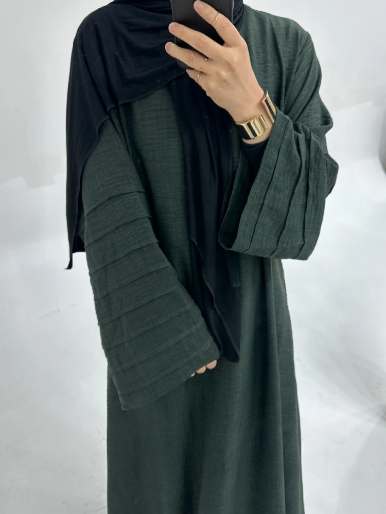 Eid Muslim Dress for Women Party Abaya Morocco Pleated Sleeve Ramadan Lace-up Kaftan Islam Dubai Arab Long Robe 2024 Spring