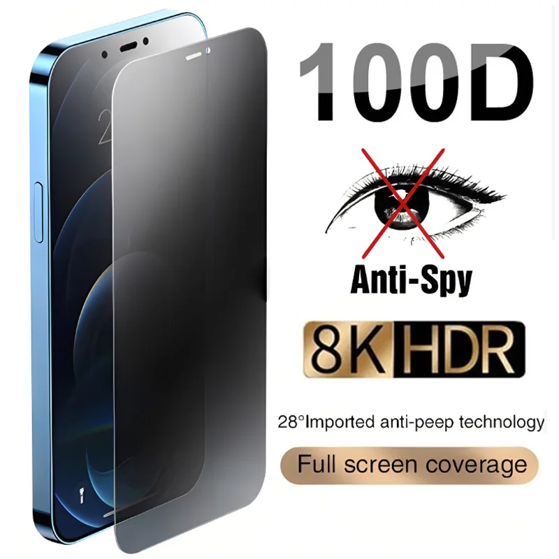 100D Anti-Spy Tempered Glass For iPhone 11 12 13 14 15 Pro Max Screen Protector For iPhone 14 15 Plus Privacy Protective Film