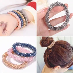 New Shiny Crystal Beads Hair Ties for Women Vintage Ponytail Scrunchies Elastic Hair Bands Glass Beaded Rubber Hair Rope Jewelry