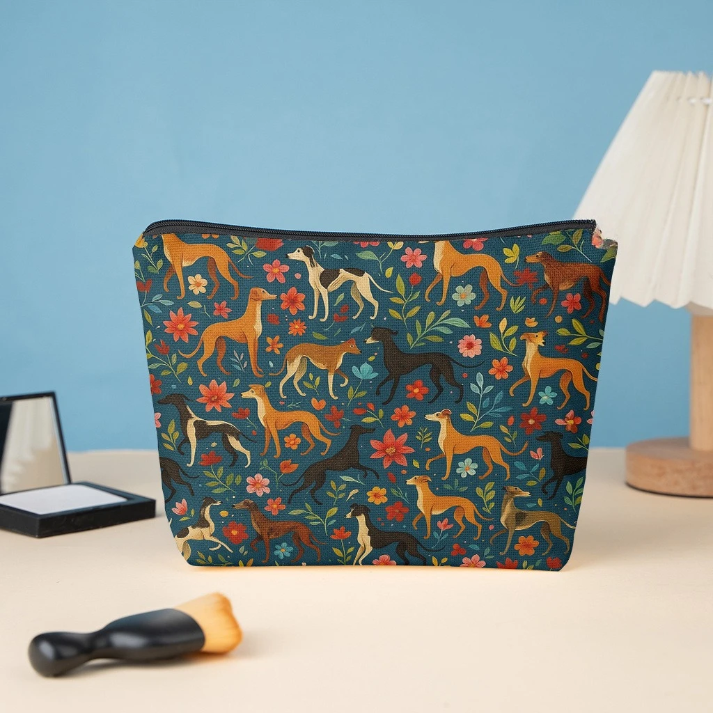1 Makeup Bag, Featuring Hounds And Flowers, a Stylish Zippered Wallet, a Snack Bag for Work, a Skincare Storage Pouch