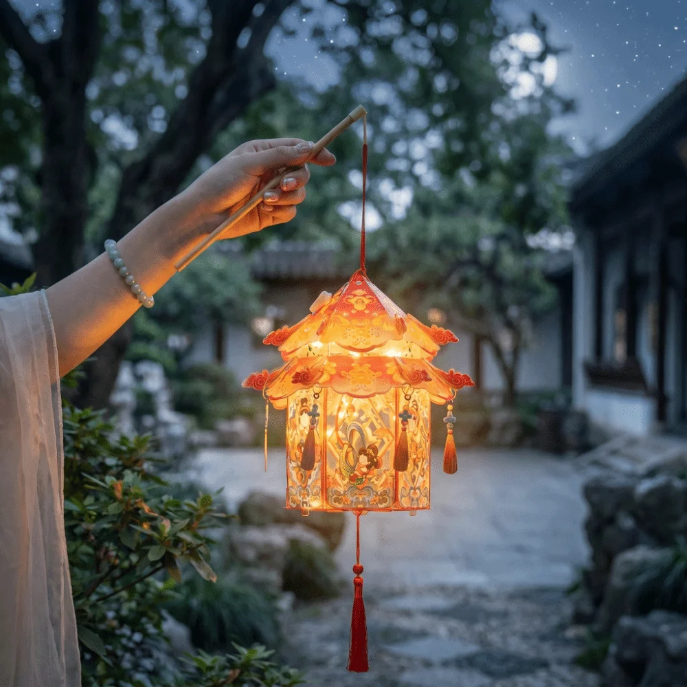 PVC Mid-Autumn Festival Lantern Portable Lightweight DIY Craft Material Kit Button Battery Operated Removable Handheld Lantern