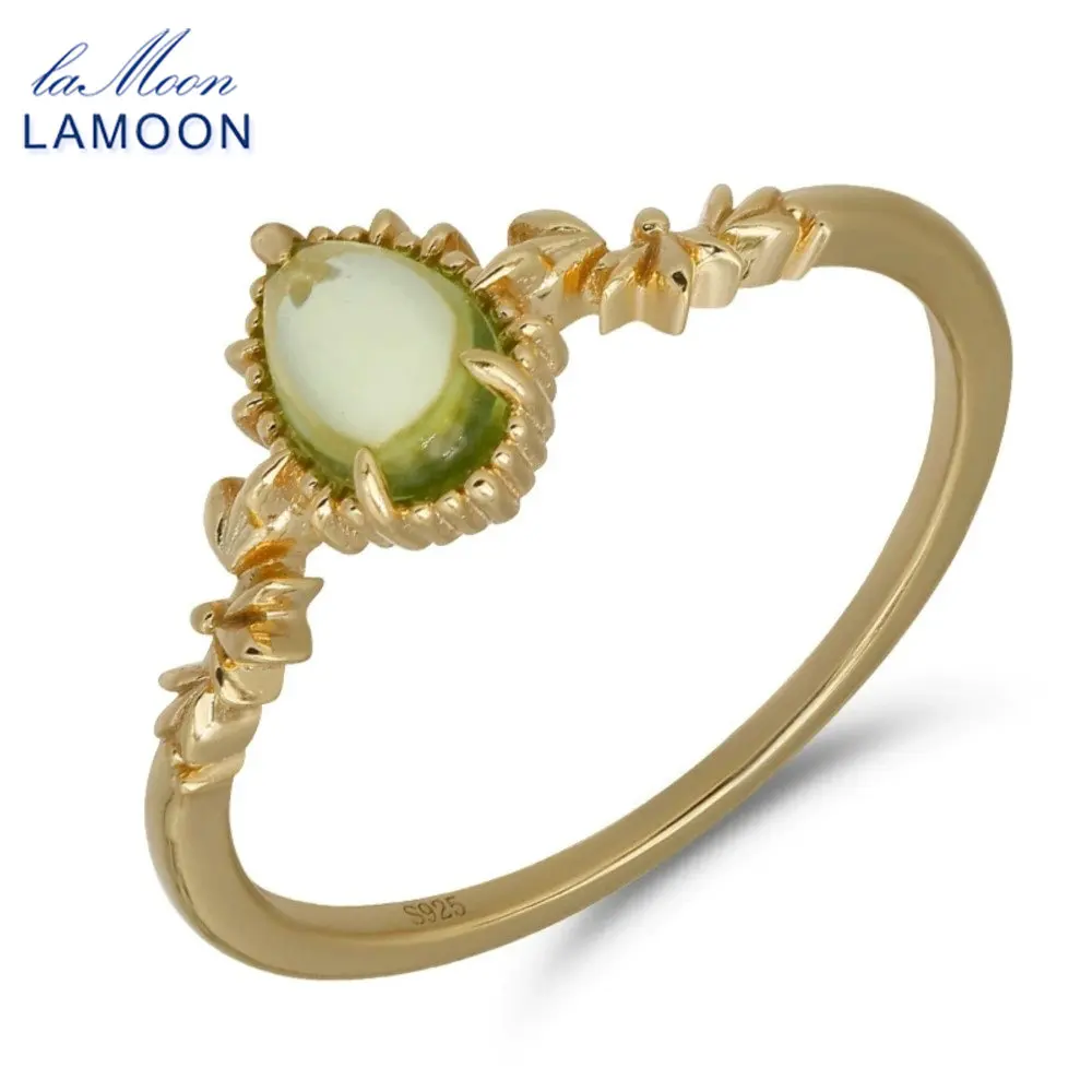 

LAMOON винтажное кольцо с натуральным оливином и драгоценным камнем для женщин, стиль суда, стерлинговое серебро 925 пробы, позолоченное вечерние ювелирные изделия, подарок