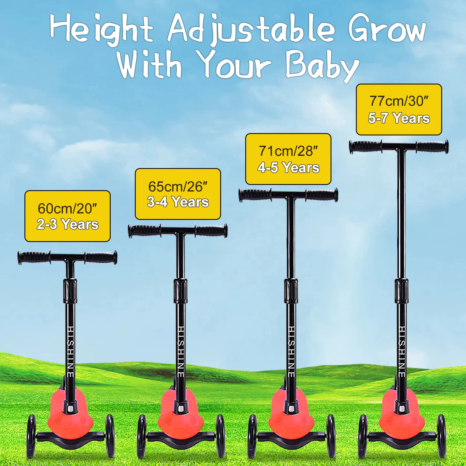 สกู๊ตเตอร์เด็ก 2 ล้อ สำหรับเด็ก 3 ล้อ สำหรับเด็กชายและเด็กหญิง สกู๊ตเตอร์แบบเตะพร้อมล้อเรืองแสง ปรับความสูงได้ ใช้งานง่าย