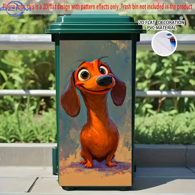 1pc 2D Flat Cartoon Dachshund Self-Adhesive Stickers for Dustbins, Made of PVC. These Decorative Stickers Are Suitable for Tra