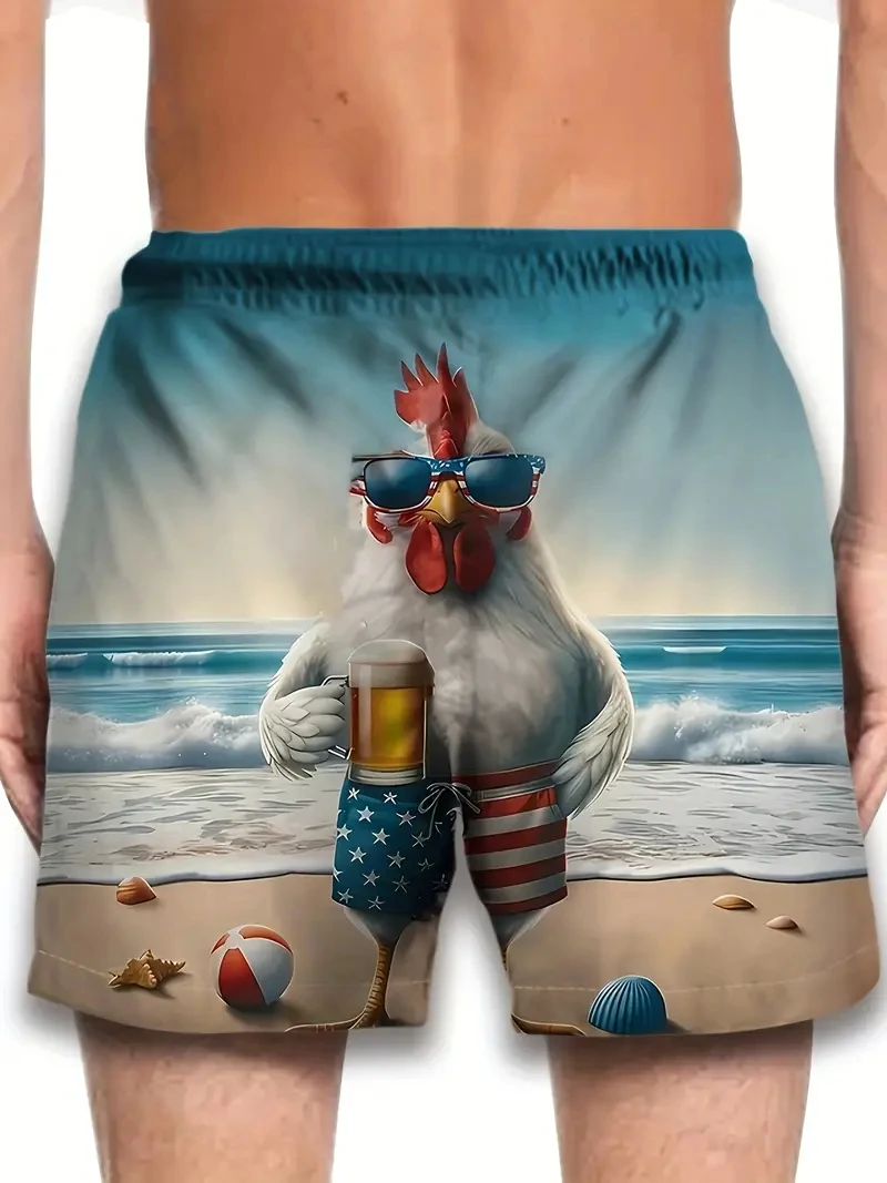 

Пляжные шорты с 3D принтом забавной курицы, мужские повседневные праздничные шорты, модный дизайн, шорты для плавания, мужские гавайские плавки
