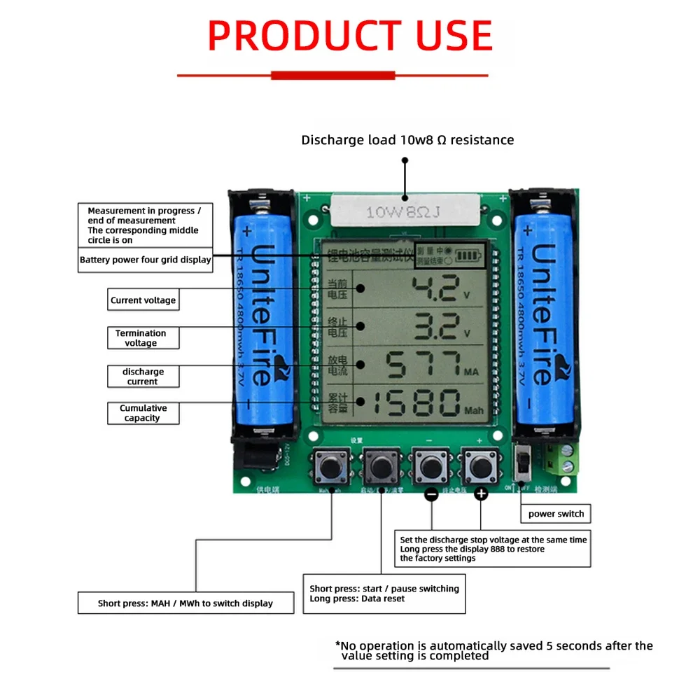 Lithium Battery 18650 True Capacity Tester Module MaH/mwH Digital Measurement High Precision For arduino Board Module