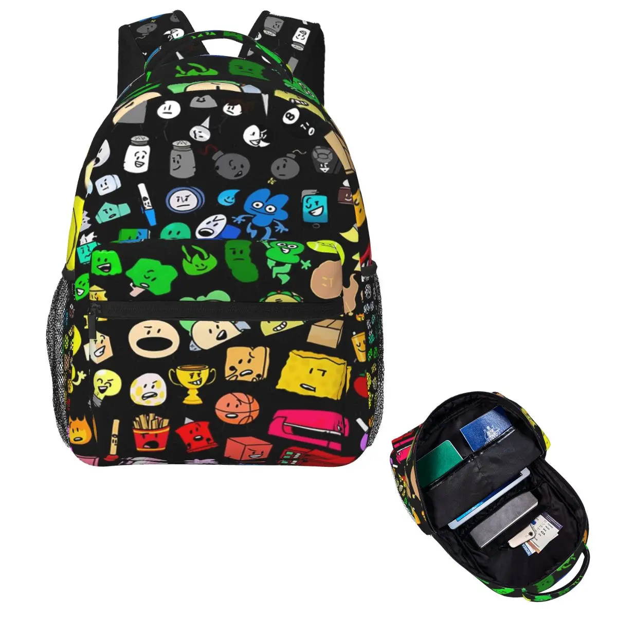 BFDI Inanimate Insanity All Characters Student Backpack School Bag Hiking Daypack for Men Women Fashion Bookbag Shoulder Bags