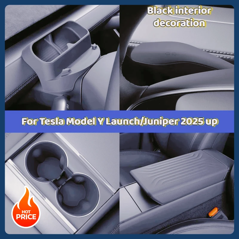 Black Storage Box Panel Sticker for Tesla Model Y Juniper 2025+ Lift Window Panel Central Control Glasses Case Door Storage Tray